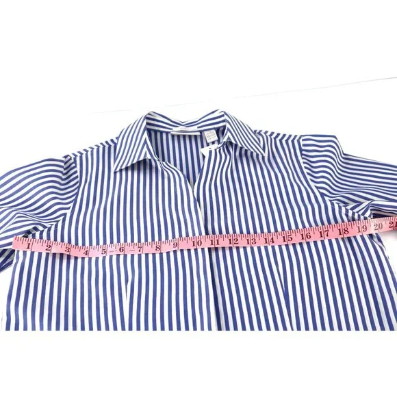 Chicos Blue & White Striped No-Iron Button-Up Shirt Womens Size 1 (M) 95% Cotton - Picture 9 of 11